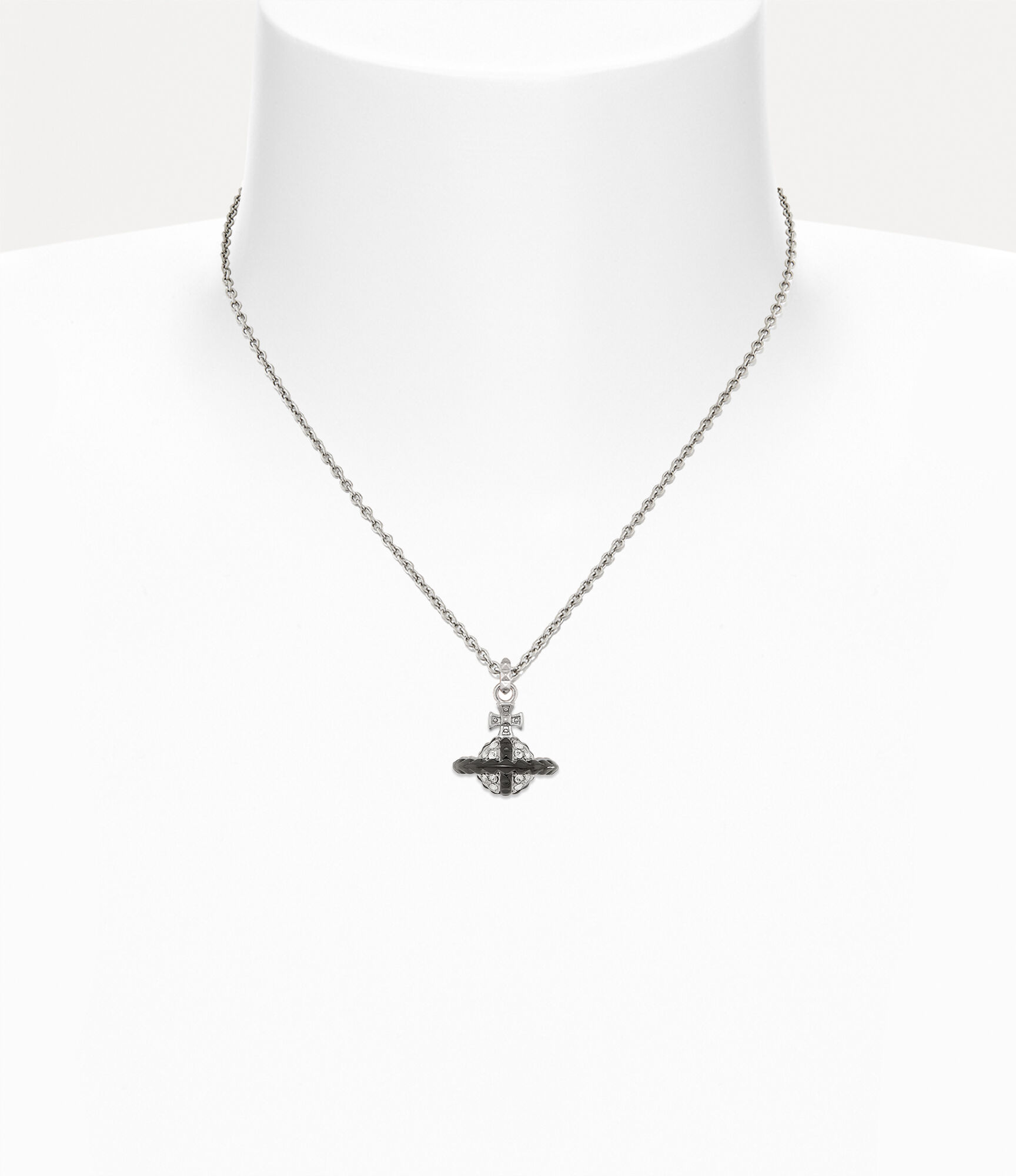 Andreas Kronthaler For Vivienne Westwood Man. Mayfair Small Orb Pendant Necklace RHODIUM / GUNMETAL / WHITE Crystal