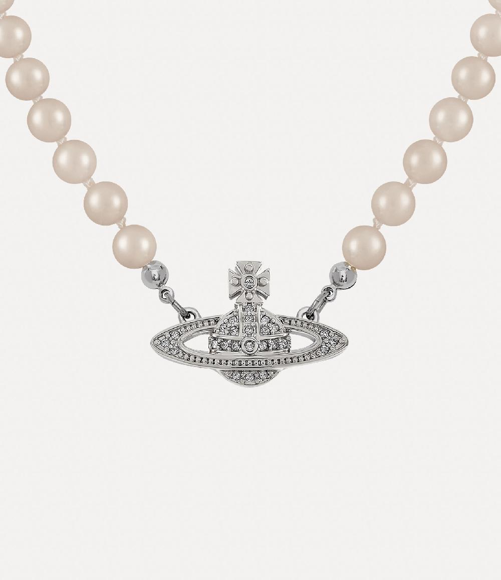 Andreas Kronthaler For Vivienne Westwood Man. Mini Bas Relief Pearl Necklace PLATINUM / CREAM Pearl / CRYSTAL