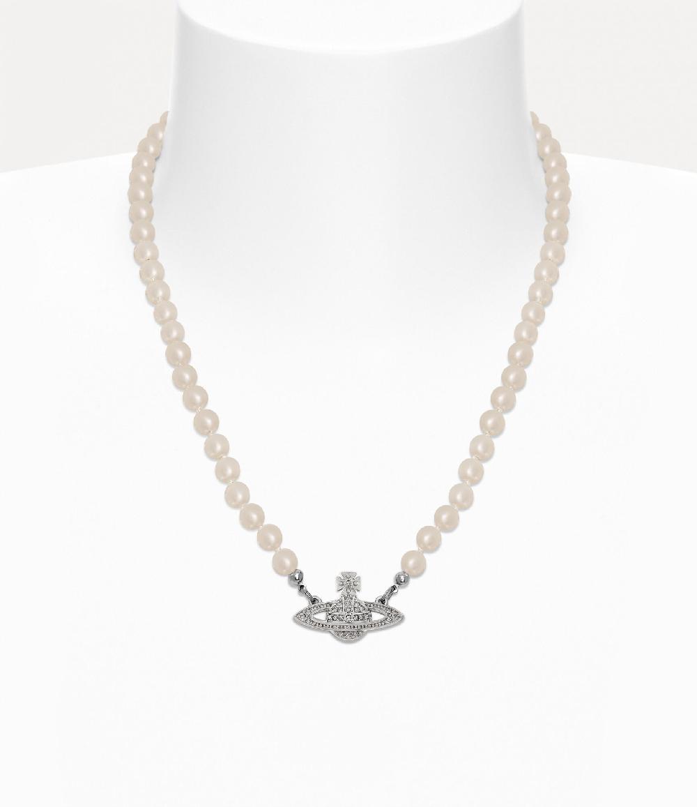 andreas kronthaler for vivienne westwood Man. Mini Bas Relief Pearl Necklace PLATINUM / CREAM Pearl / CRYSTAL
