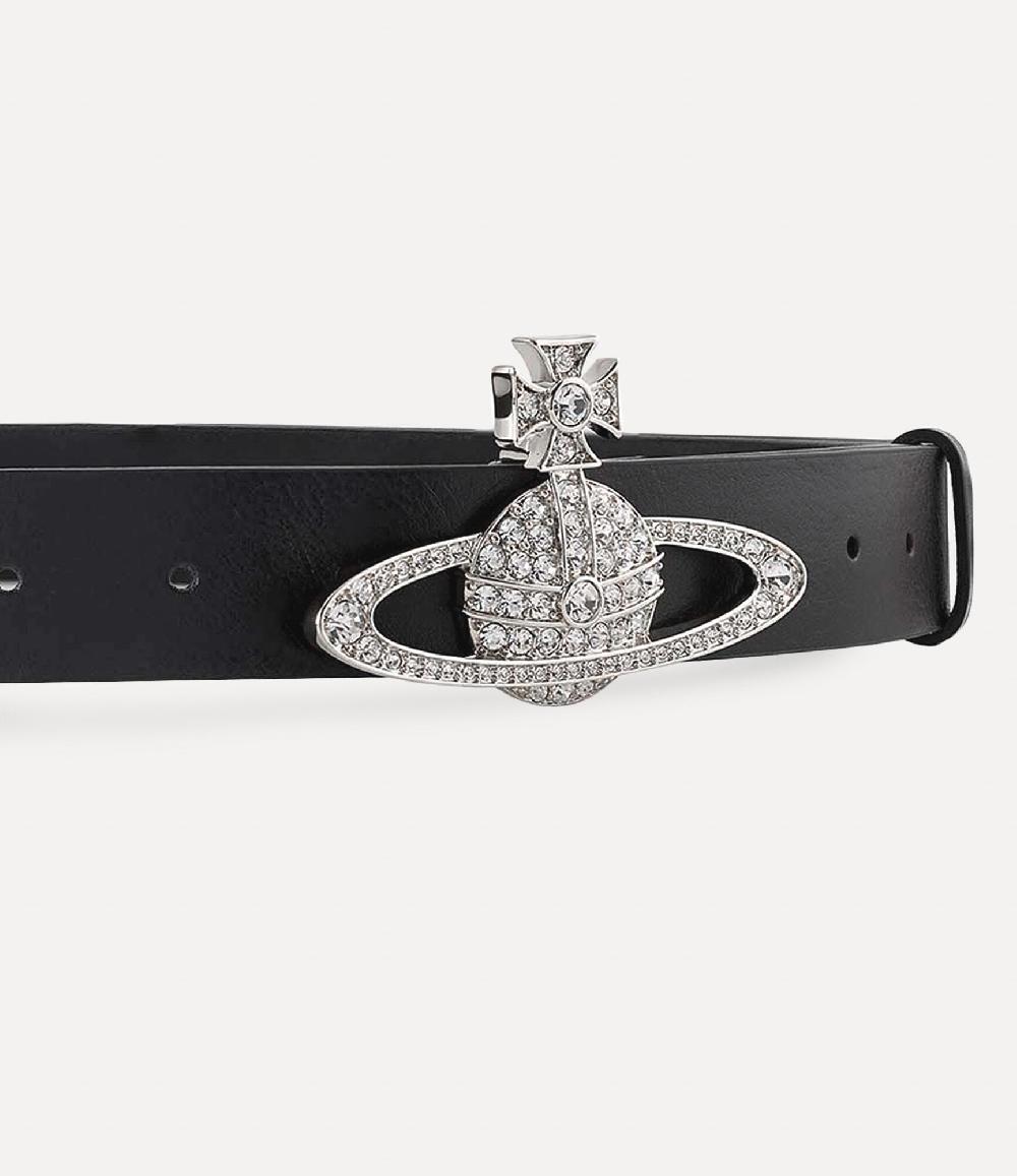 Andreas Kronthaler For Vivienne Westwood Medium Bas Relief Belt PLATINUM / CRYSTAL Crystal / BLACK Leather