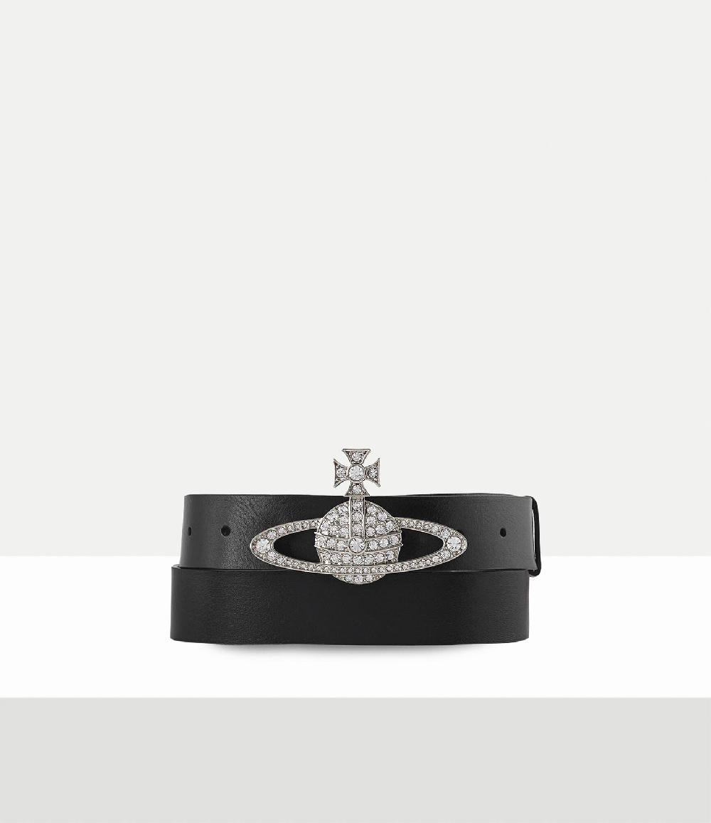 andreas kronthaler for vivienne westwood Medium Bas Relief Belt PLATINUM / CRYSTAL Crystal / BLACK Leather