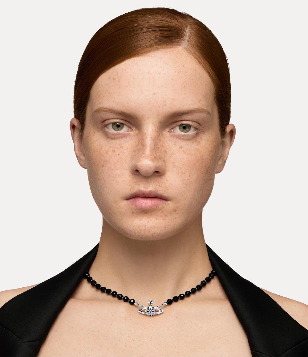 Andreas Kronthaler For Vivienne Westwood Messaline Choker Platinum / Ruthenium / Black Agate Gemstone / Jet