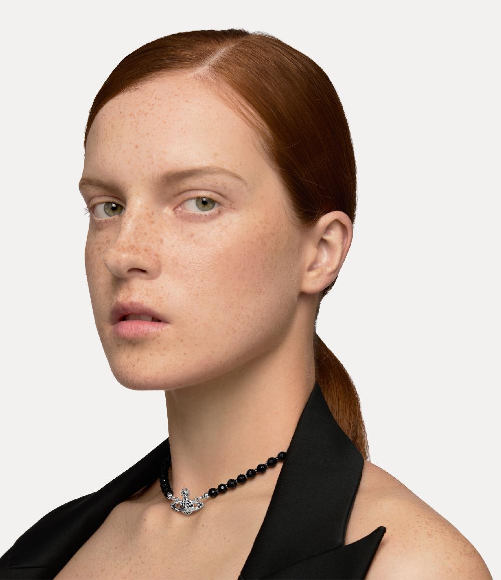 Andreas Kronthaler For Vivienne Westwood Messaline Choker Platinum / Ruthenium / Black Agate Gemstone / Jet