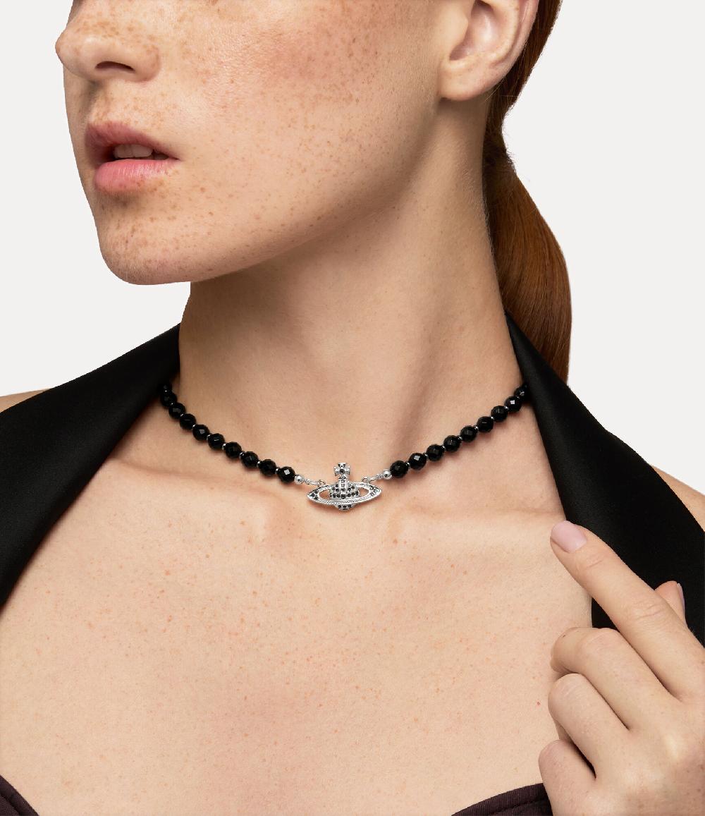 Andreas Kronthaler For Vivienne Westwood Messaline Choker Platinum / Ruthenium / Black Agate Gemstone / Jet