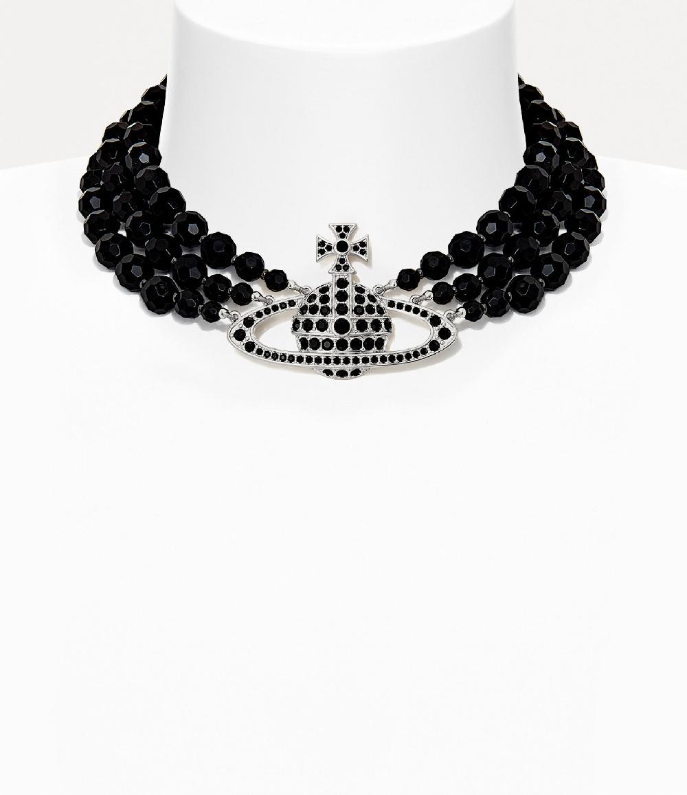 andreas kronthaler for vivienne westwood Messaline Three Row Choker PLATINUM/RUTHENIUM/BLACK AGATE Gemstone/JET