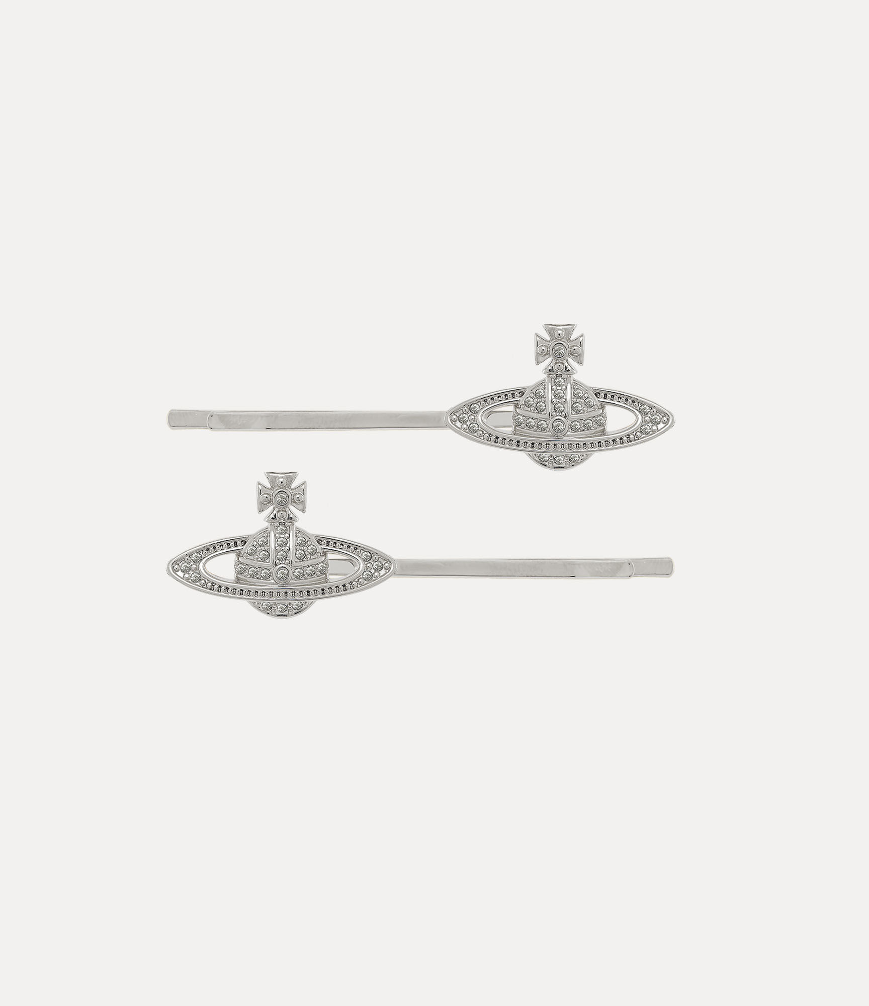 andreas kronthaler for vivienne westwood Mini Bas Relief Bobby Pin Pair PLATINUM / WHITE Crystal