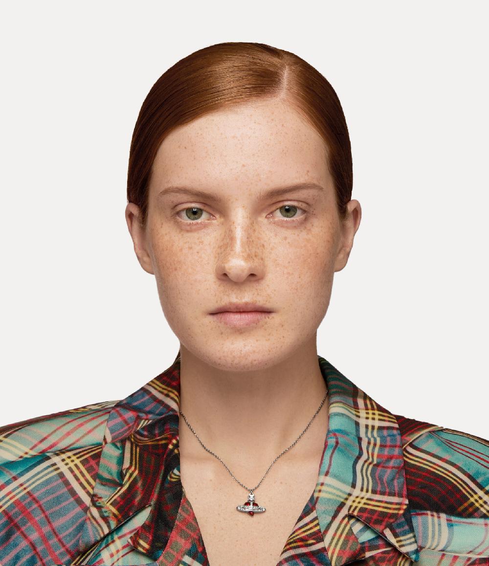 Andreas Kronthaler For Vivienne Westwood New Diamante Heart Pendant Necklace Platinum / Crystal / Indian Pink Enamel