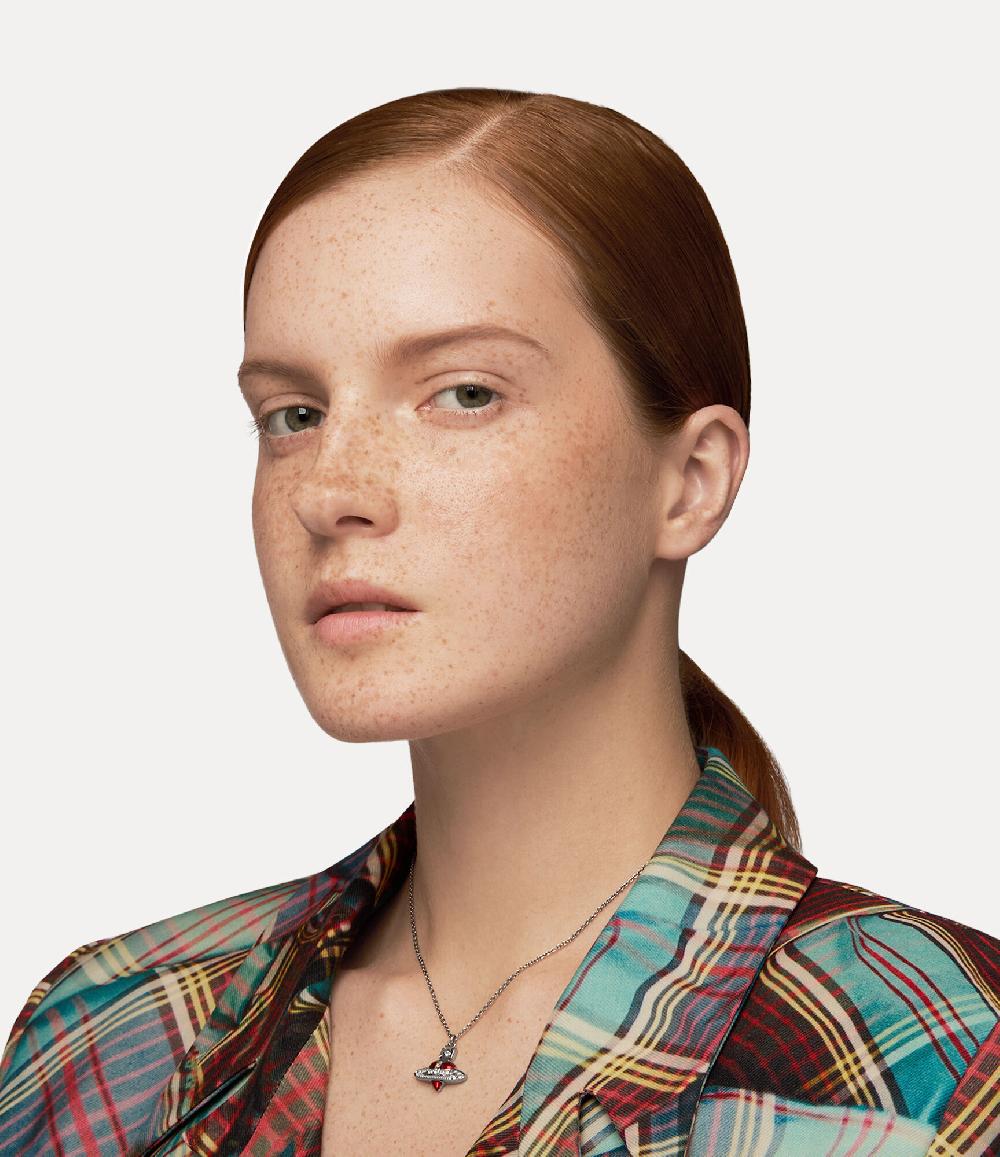 Andreas Kronthaler For Vivienne Westwood New Diamante Heart Pendant Necklace Platinum / Crystal / Indian Pink Enamel