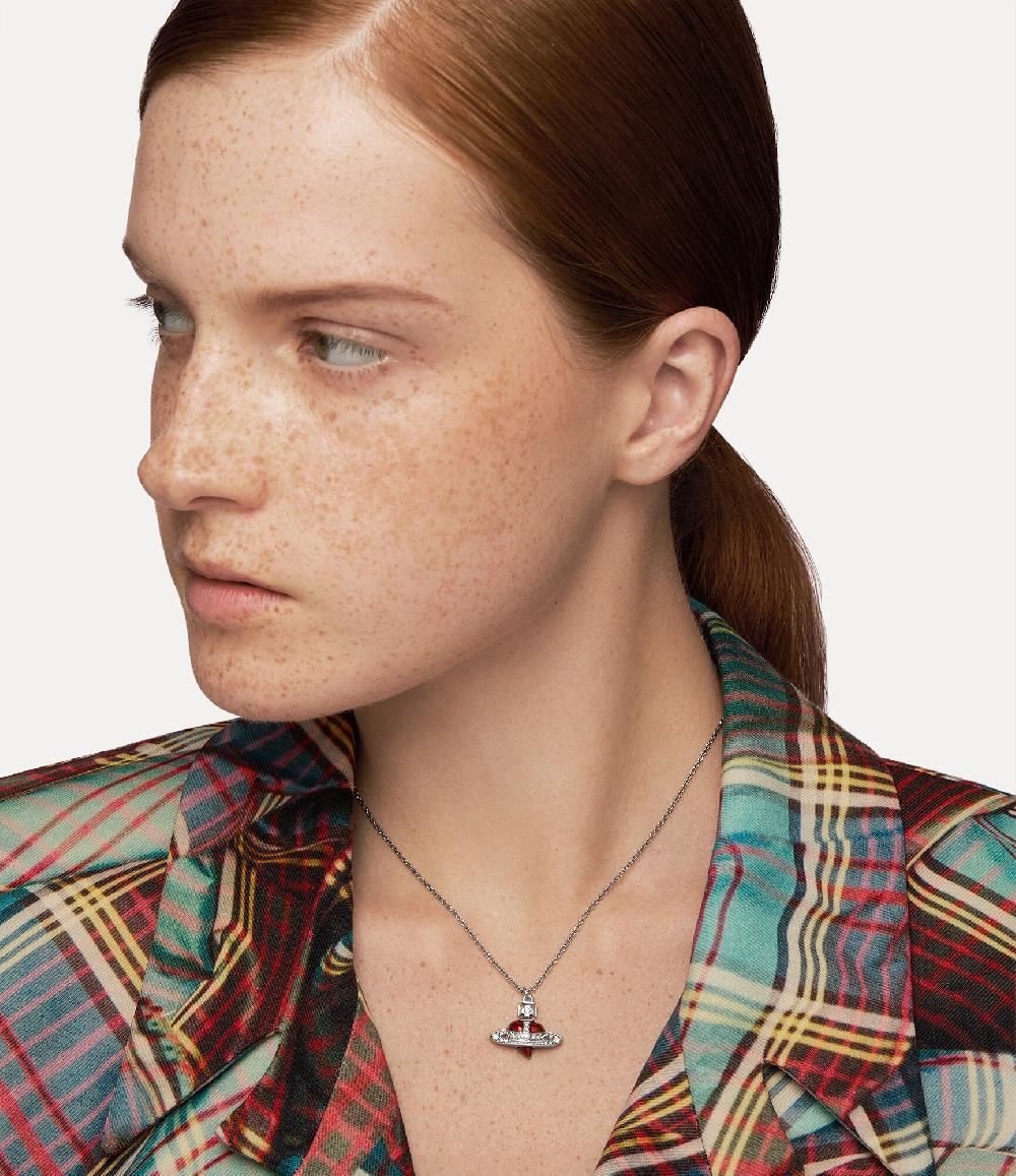 Andreas Kronthaler For Vivienne Westwood New Diamante Heart Pendant Necklace Platinum / Crystal / Indian Pink Enamel