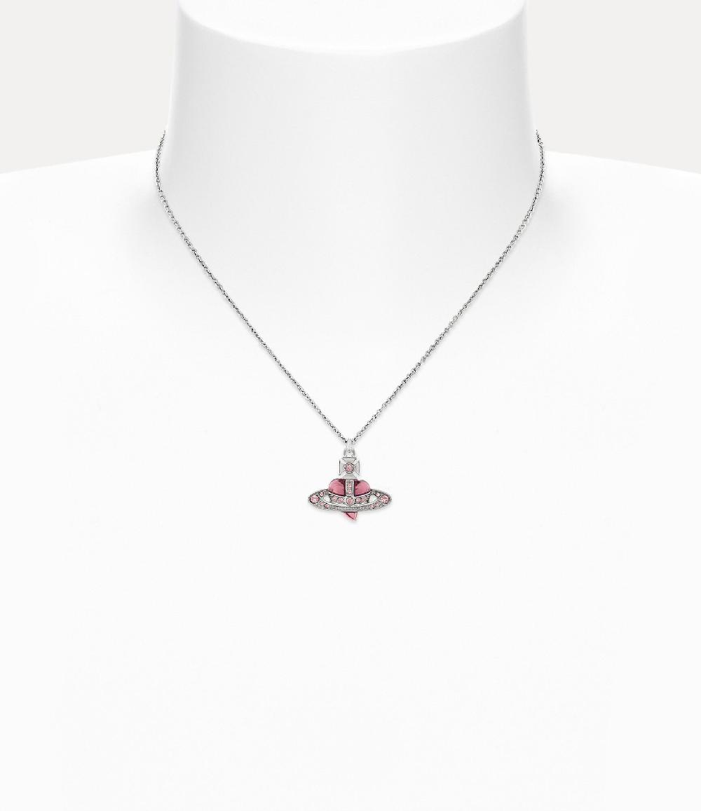 Andreas Kronthaler For Vivienne Westwood New Diamante Heart Pendant Necklace PLATINUM/VINTAGE ROSE Crystal/LIGHT ROSE Enamel