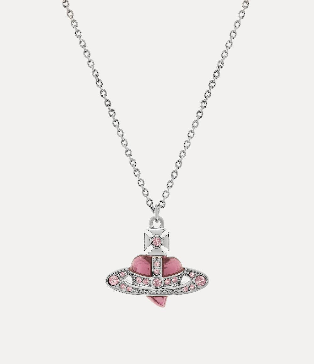 andreas kronthaler for vivienne westwood New Diamante Heart Pendant Necklace PLATINUM/VINTAGE ROSE Crystal/LIGHT ROSE Enamel