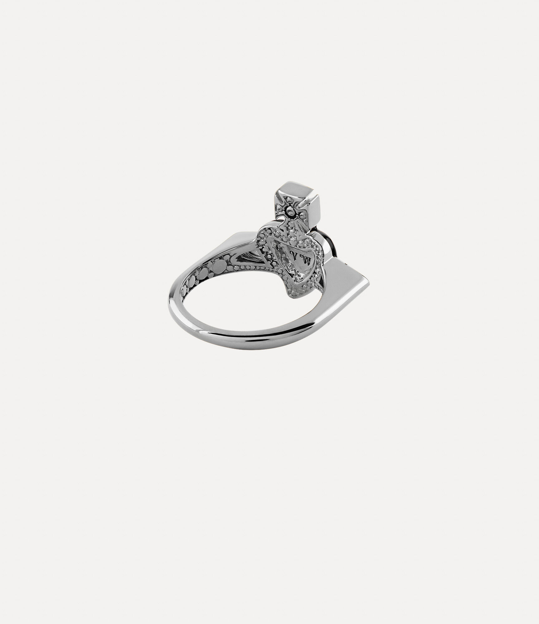 Andreas Kronthaler For Vivienne Westwood New Diamante Heart Ring PLATINUM / BLACK DIAMOND Crystal / BLACK