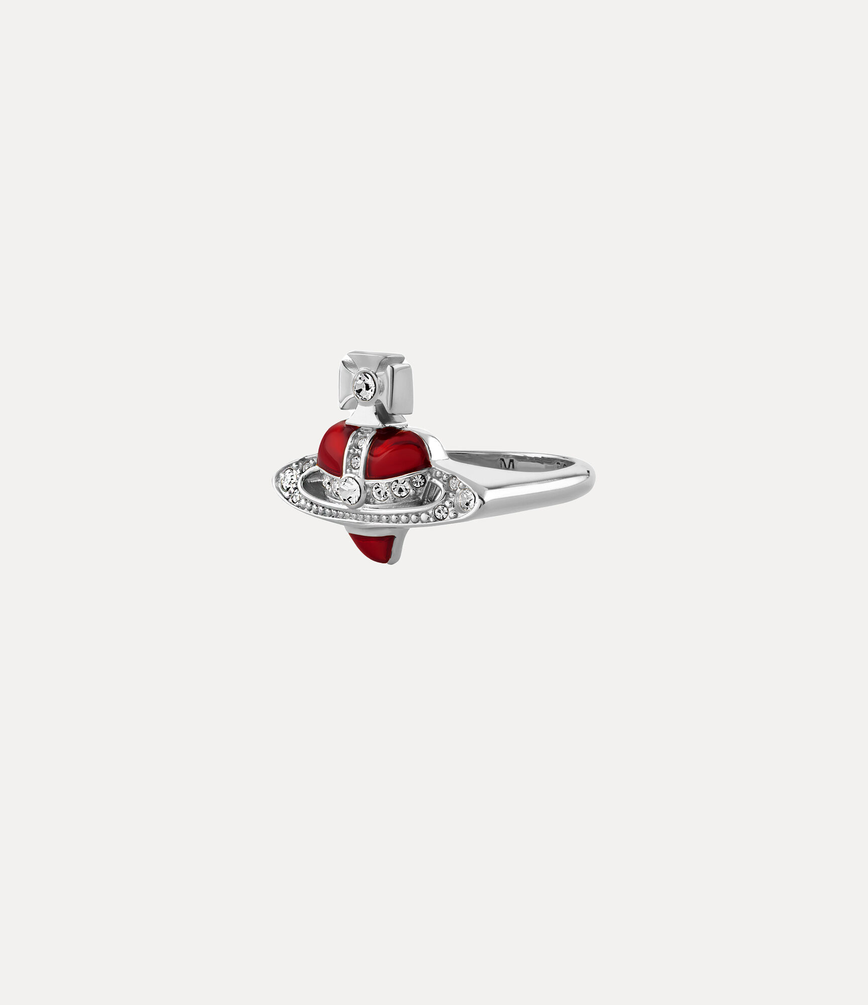 Andreas Kronthaler For Vivienne Westwood New Diamante Heart Ring PLATINUM / CRYSTAL Crystal / INDIAN PINK Enamel