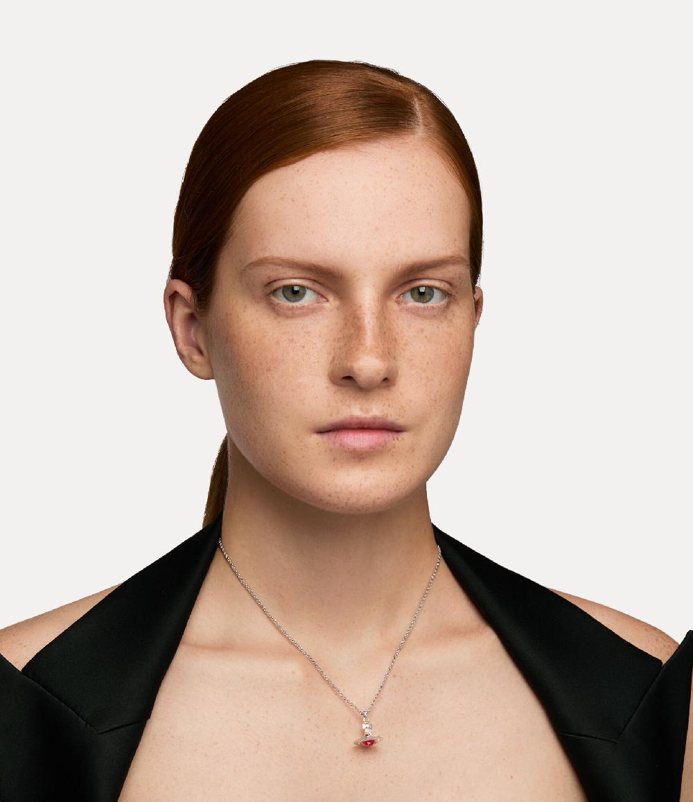 Andreas Kronthaler For Vivienne Westwood New Petite Orb Pendant Necklace PLATINUM/INDIAN PINK CZ/PADPARADSCHA LIGHT