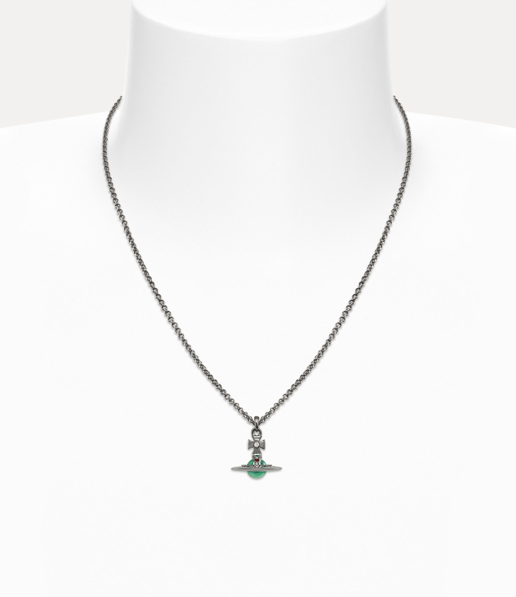Andreas Kronthaler For Vivienne Westwood New Petite Orb Pendant Necklace RUTHENIUM/MINT GREEN CZ/EMERALD SIAM MONTANA
