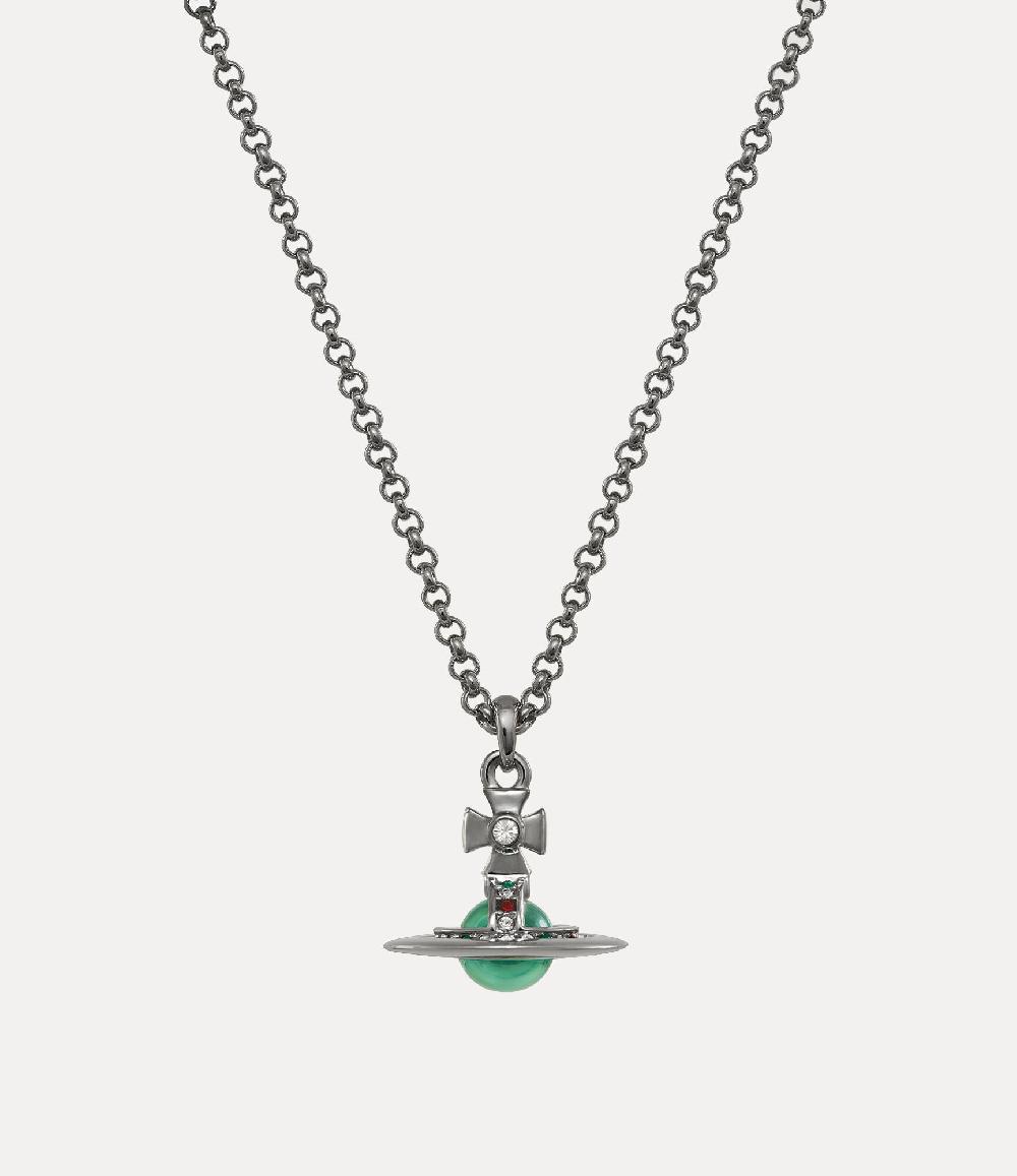 andreas kronthaler for vivienne westwood New Petite Orb Pendant Necklace RUTHENIUM/MINT GREEN CZ/EMERALD SIAM MONTANA