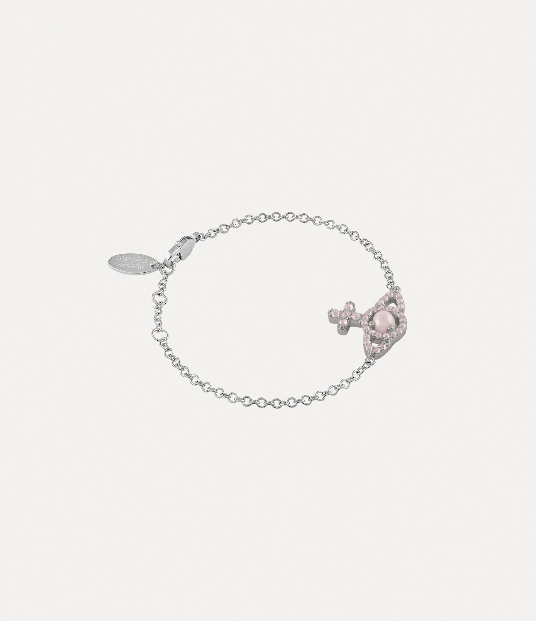 Andreas Kronthaler For Vivienne Westwood Olympia Pearl Chain Bracelet PLATINUM / PINK CZ / ROSALINE Pearl
