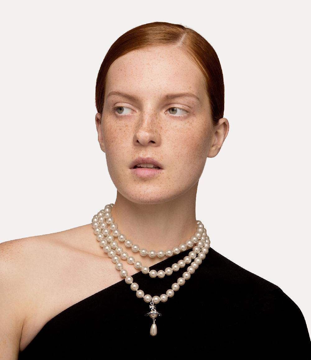 Andreas Kronthaler For Vivienne Westwood Three Row Pearl Drop Choker PLATINUM/PEARL/MULTI