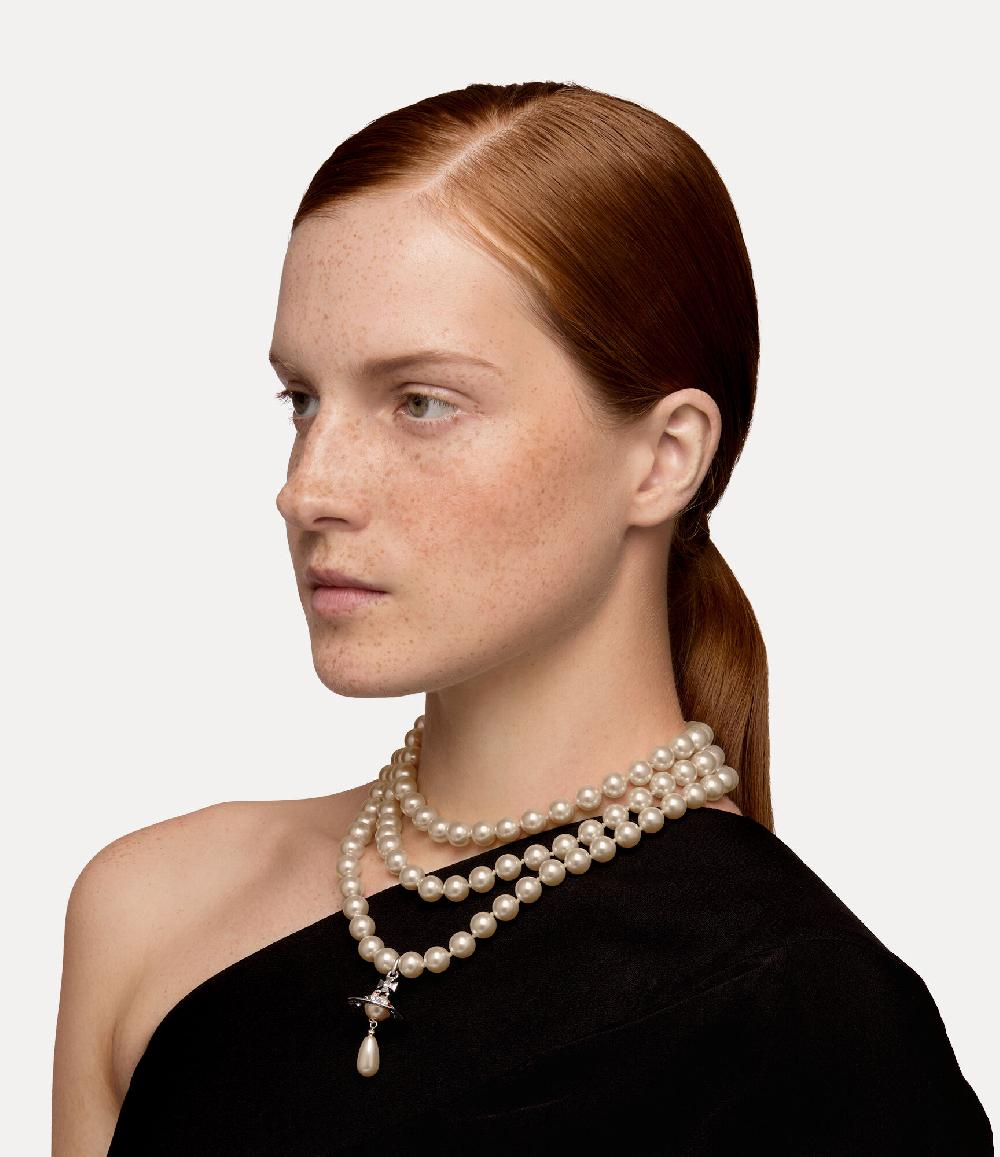 Andreas Kronthaler For Vivienne Westwood Three Row Pearl Drop Choker PLATINUM/PEARL/MULTI