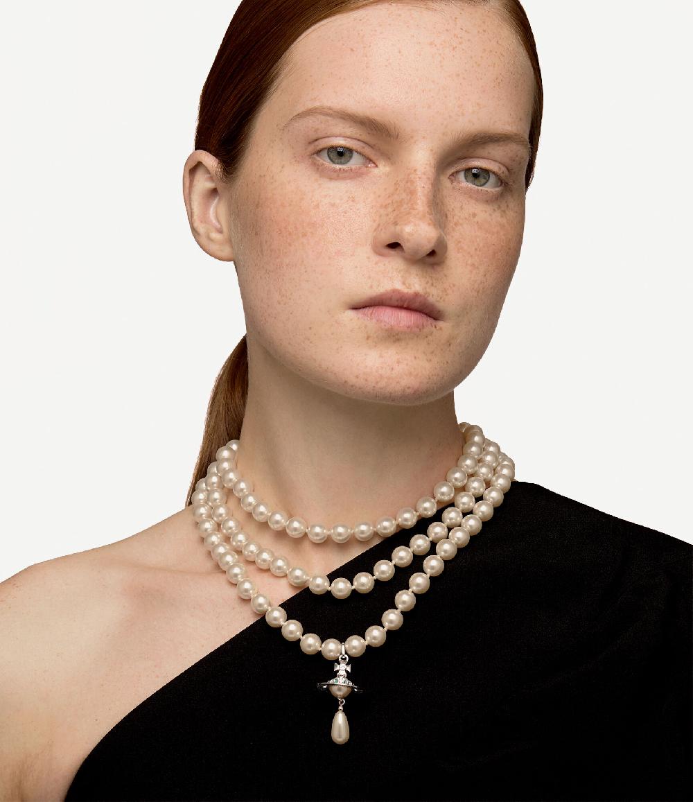 Andreas Kronthaler For Vivienne Westwood Three Row Pearl Drop Choker PLATINUM/PEARL/MULTI