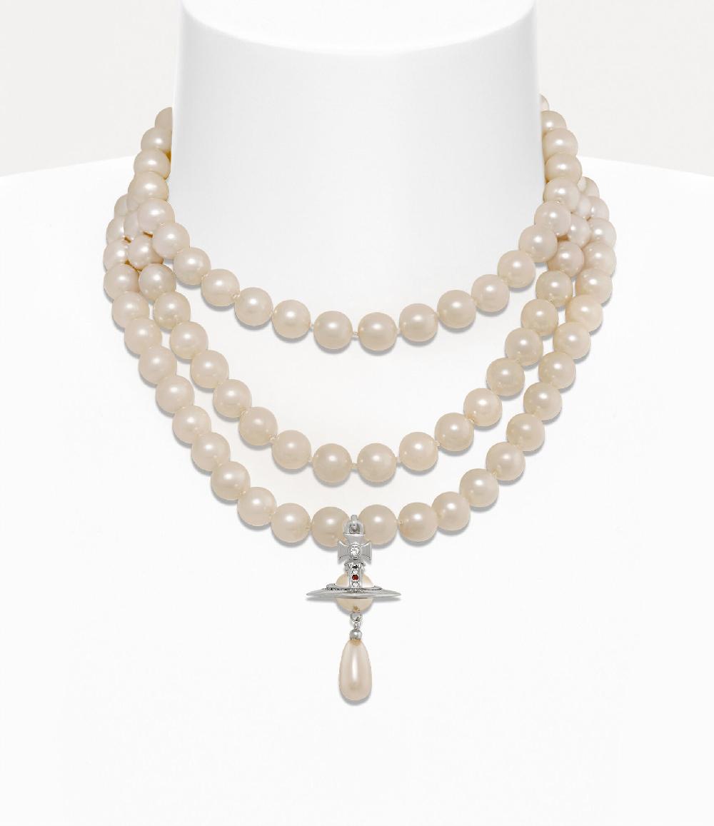 andreas kronthaler for vivienne westwood Three Row Pearl Drop Choker PLATINUM/PEARL/MULTI