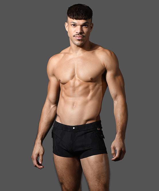 Andrew Christian Black Camo Cargo Swim Trunk