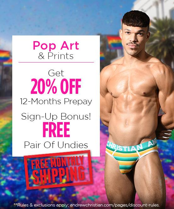 Andrew Christian Pop Art & Prints Curated Underwear Club With FREE SHIPPING