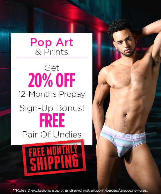 andrew christian Pop Art & Prints Curated Underwear Club with FREE SHIPPING