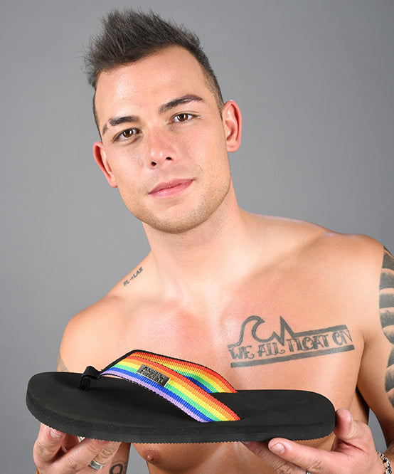 Andrew Christian Rainbow Pride Sandals (w/ Logo Charm)