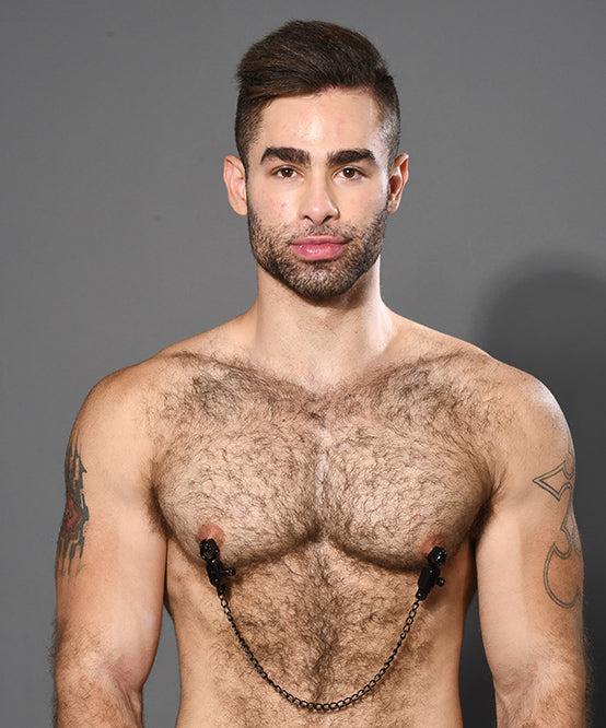 Andrew Christian TROPHY BOY® Black Nipple Clamps W/ Chain