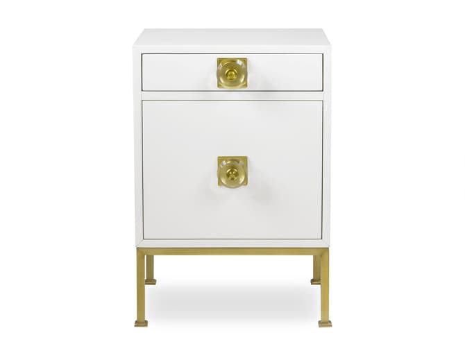 Andrew Martin 60's Style White Lacquer Bedside Table