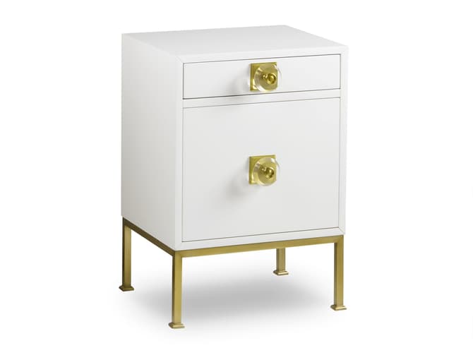 andrew martin 60's style white lacquer bedside table