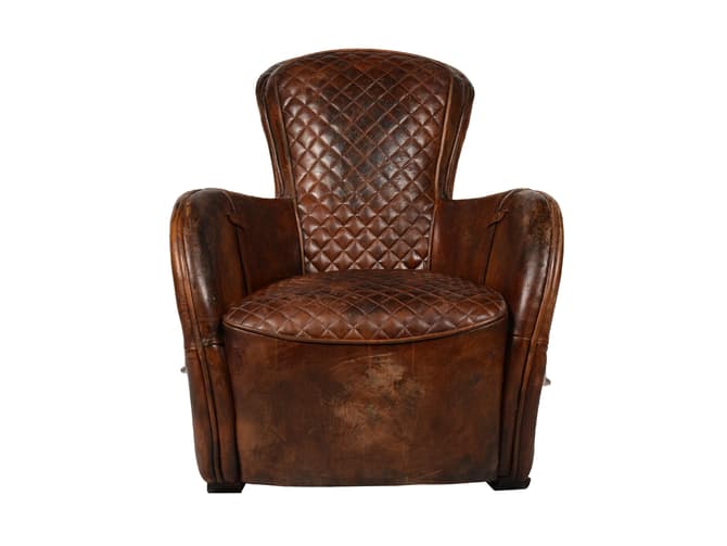 Andrew Martin Adventurous Leather Armchair In Buckd'd N Broken Finish