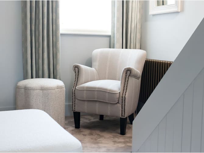 Andrew Martin Boucle Upholstered Ottoman