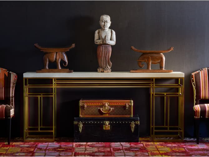 Andrew Martin Cream And Brass Console Table NEW