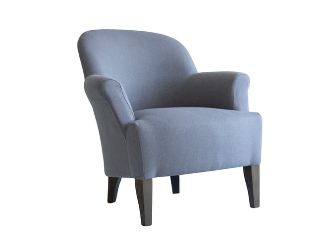 andrew martin Curved armchair in Crib 5 blue linen