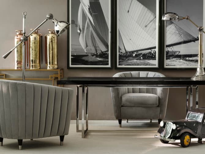 Andrew Martin Grey Quilted Velvet Occasional Chair