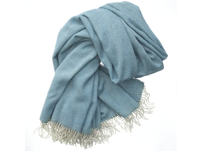 Andrew Martin Herringbone Throw In Duck Egg Blue