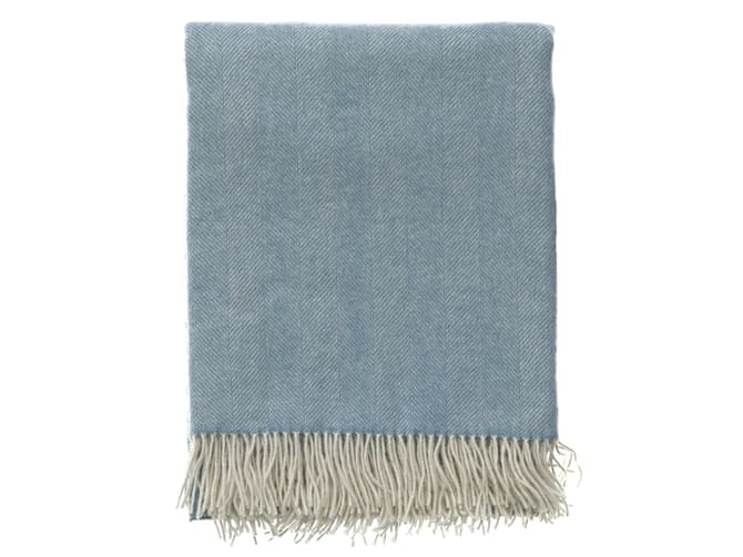 andrew martin Herringbone throw in duck egg blue