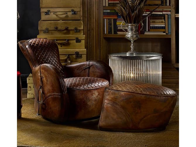 Andrew Martin Leather Footstool By Timothy Oulton