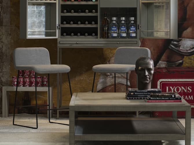 Andrew Martin Low Back Bar Stool In Grey Linen