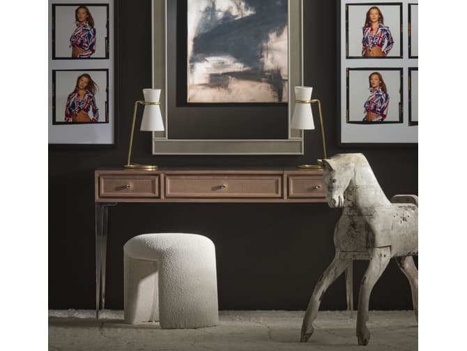 andrew martin Low stool with off-white boucle