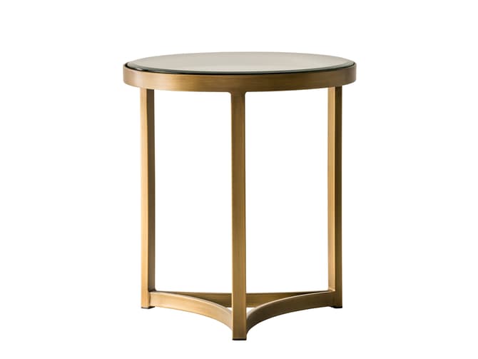 andrew martin Antique brass finish frame and glass top side table