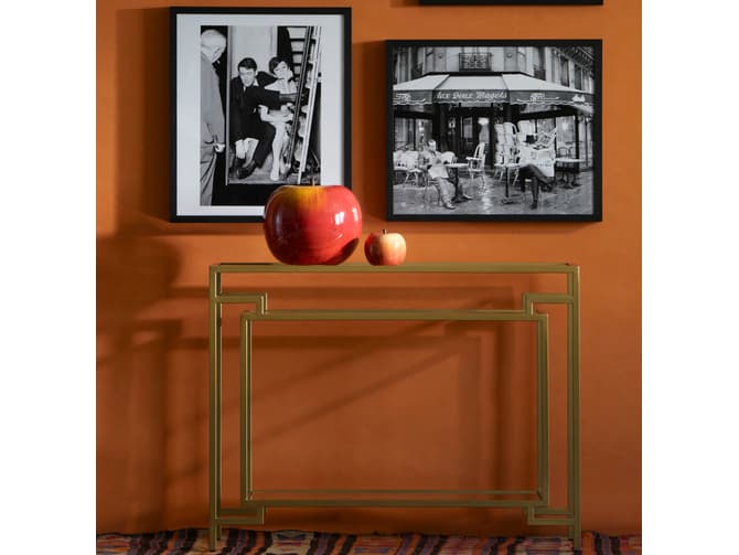 Andrew Martin Art-deco Style Console Table With Gold Frame And Glass Shelves