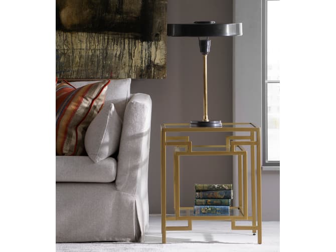 Andrew Martin Art-deco Style Gold Frame And Glass Shelved Side Table
