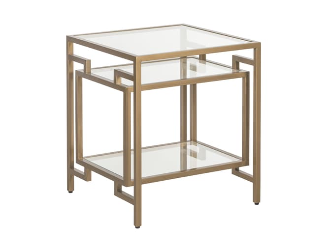 andrew martin Art-deco style gold frame and glass shelved side table