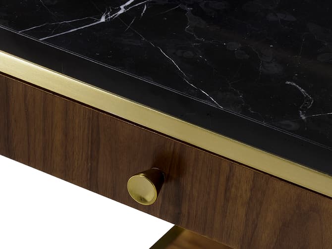 Andrew Martin Art-deco Style Side Table With Brass Frame And Black Marble