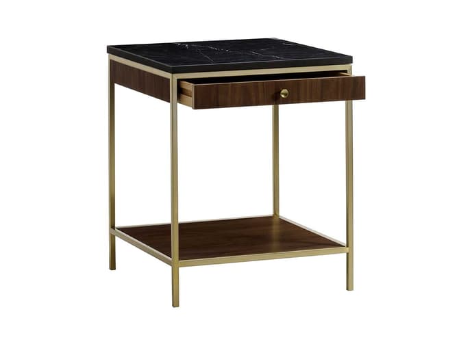Andrew Martin Art-deco Style Side Table With Brass Frame And Black Marble
