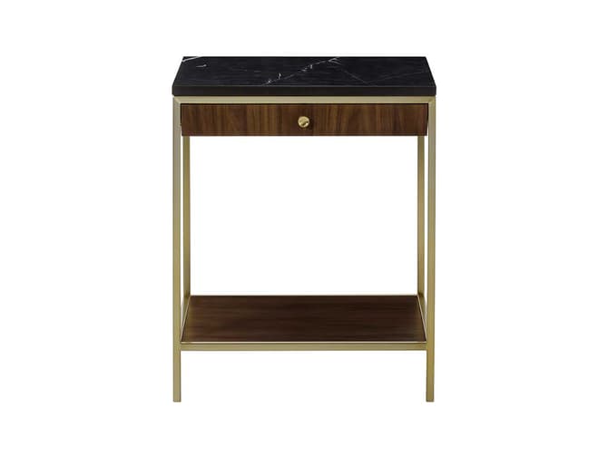 Andrew Martin Art-deco Style Side Table With Brass Frame And Black Marble