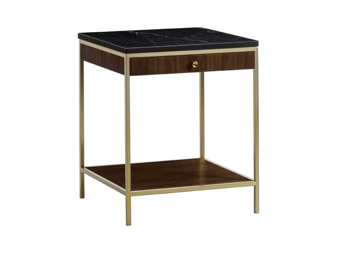 andrew martin Art-deco style side table with brass frame and black marble